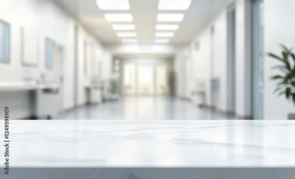 Obraz premium Empty marble table in hospital hallway