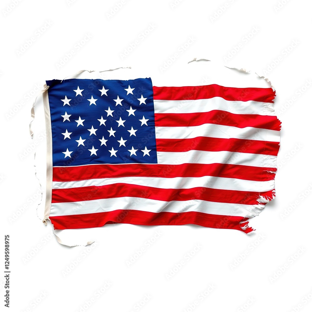 Obraz premium Ripped Fabric of Remembrance: American Flag for Memorial Day