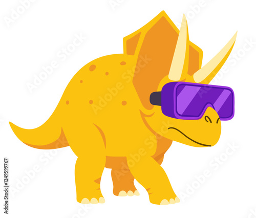 Triceratops in VR glasses. Bright vector isolated illustration