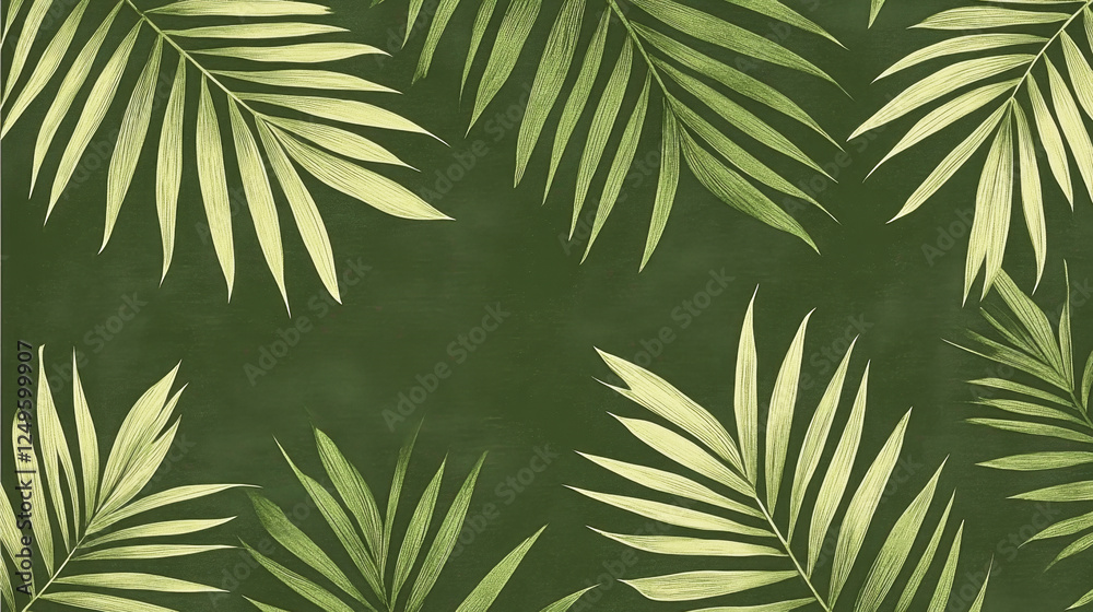 Elegant nature-inspired seamless pattern of palm leaves on dark green background Elegant nature-inspired seamless pattern of palm leaves on dark green background