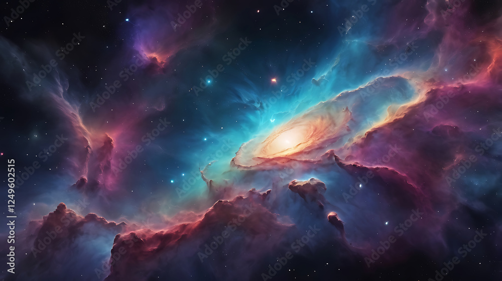Obraz premium Nebula and stars in outer space. Science fiction wallpaper.nebula and stars surrounded aroun side , 