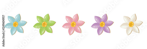 Set of easter flowers. Spring religious holiday happy easter. Gift in the form of colorful flowers. Vector set illustrations isolated on white.