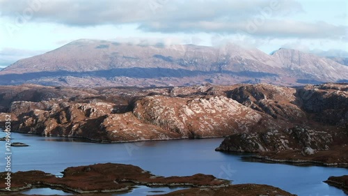 Aerial view over Loch Laxford, North West Sutherland National Scenic Area, Highlands, Scotland, United Kingdom