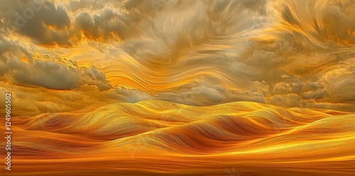 Golden waves sweep beneath a sky of swirling clouds
