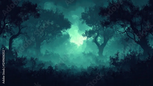 Wallpaper Mural Enigmatic forest path, moonlit night, mysterious background, fantasy game backdrop Torontodigital.ca