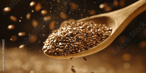 Flax seeds in wooden spoon photo