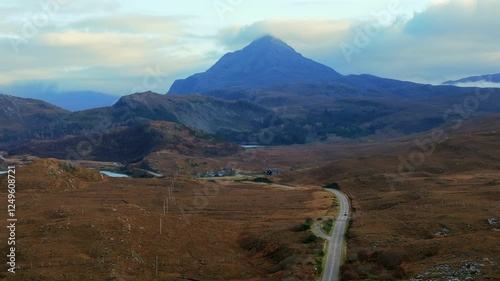 Aerial view over Loch Laxford, North West Sutherland National Scenic Area, Highlands, Scotland, United Kingdom