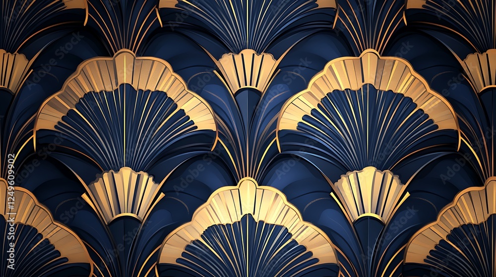Elegant Decorative Fan Pattern in Navy and Cream Elegant Decorative Fan Pattern in Navy and Cream