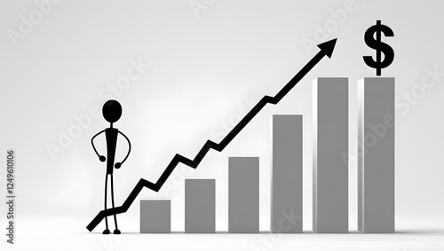 Business Stick Figure with Rising Bar Graph and Dollar Symbol. photo