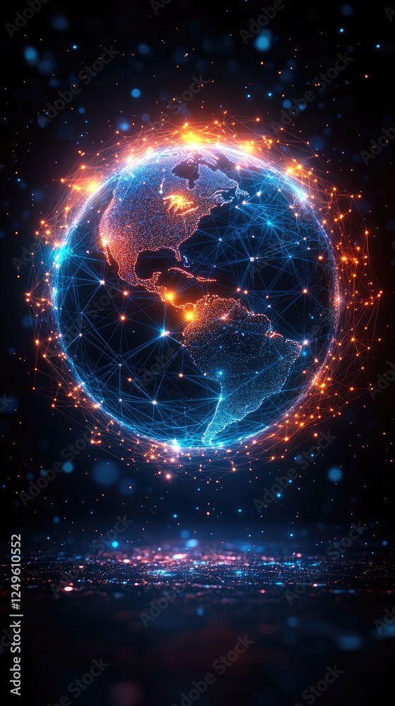 Obraz premium Global Network: Illuminated Connections, Worldwide Data Flow
