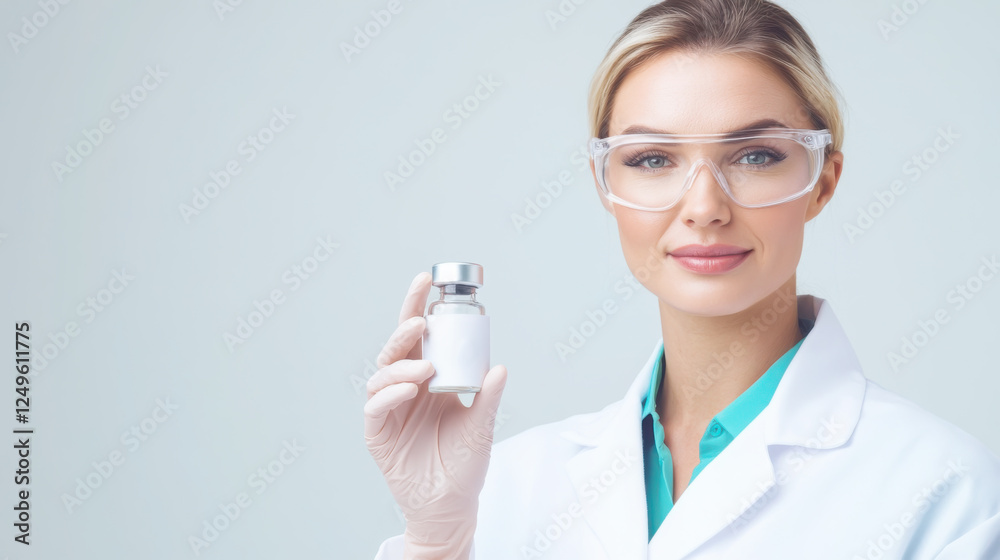 Scientist holding a vial in laboratory setting for medical research and innovation Scientist holding a vial in laboratory setting for medical research and innovation