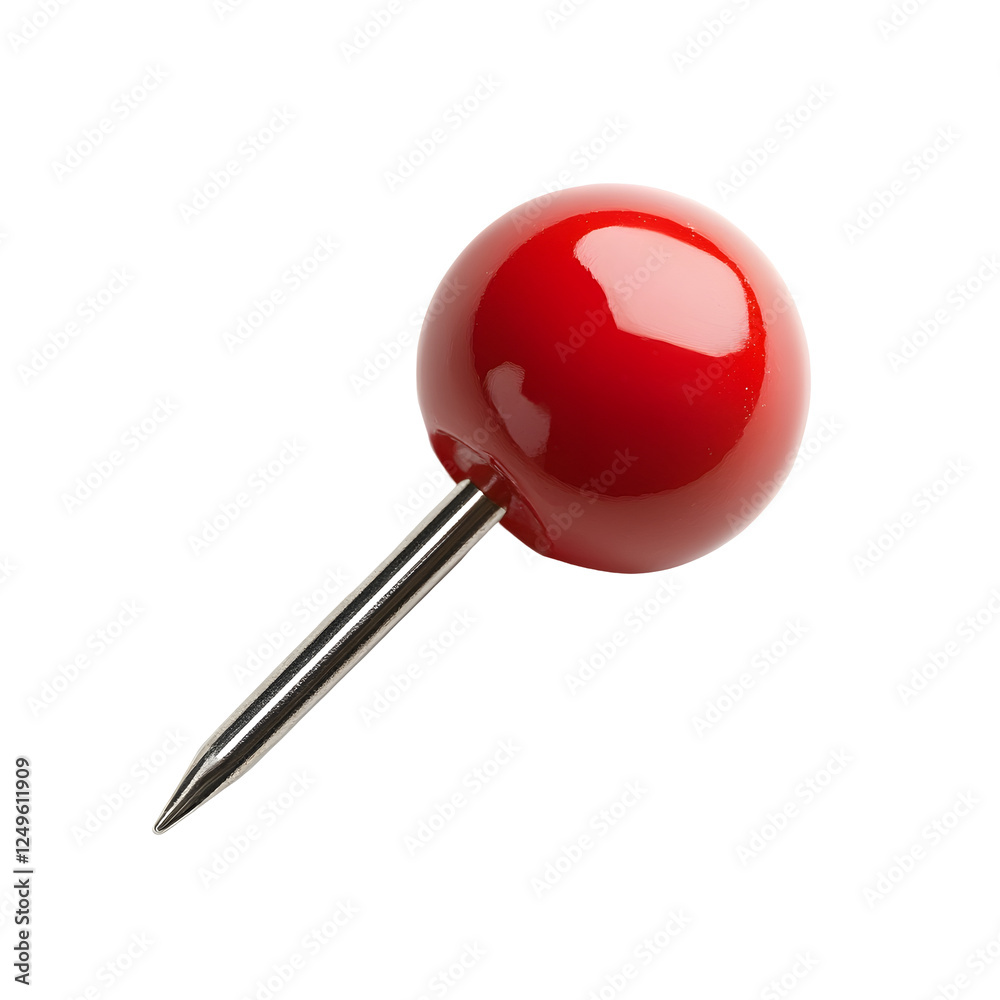 Vibrant Red Push Pin on Stark White Background Vibrant Red Push Pin on Stark White Background