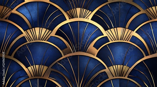 Art Deco Gold and Blue Fan Pattern