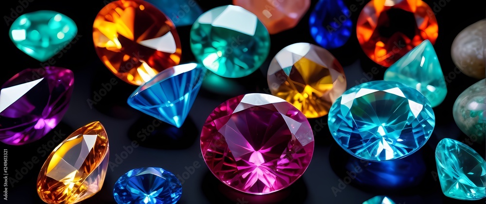 Fototapeta premium Vivid closeup of colorful gemstones arranged artistically their brilliant hues and facets sparkling in a mesmerizing display of beauty