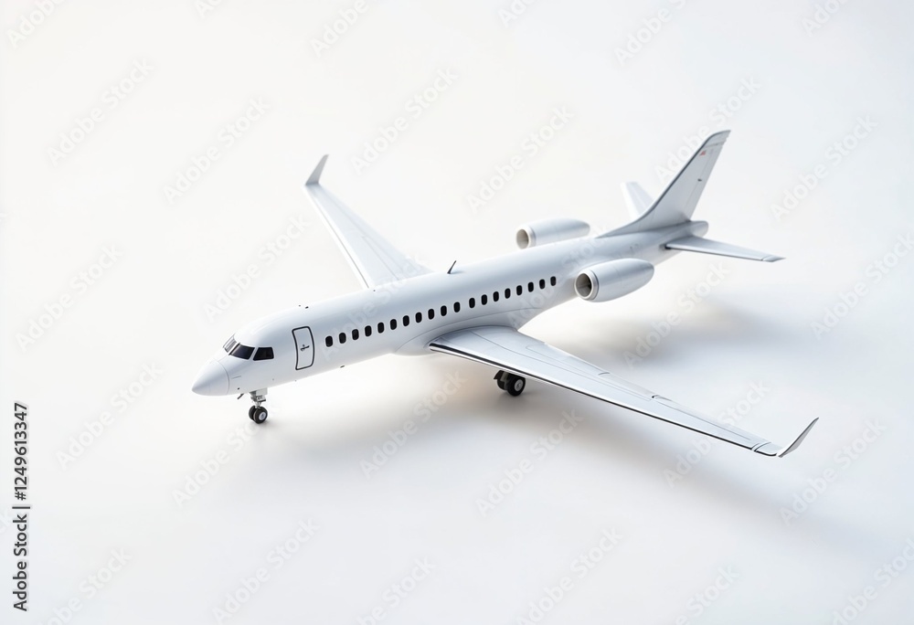 3D Airplane Model Mockup, Minimal Aircraft Rendering on White Background, Realistic Aviation Design, High-Quality Digital Render