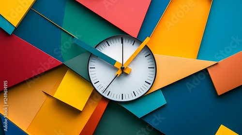 A creative geometric clock with overlapping vibrant layers showcasing time management