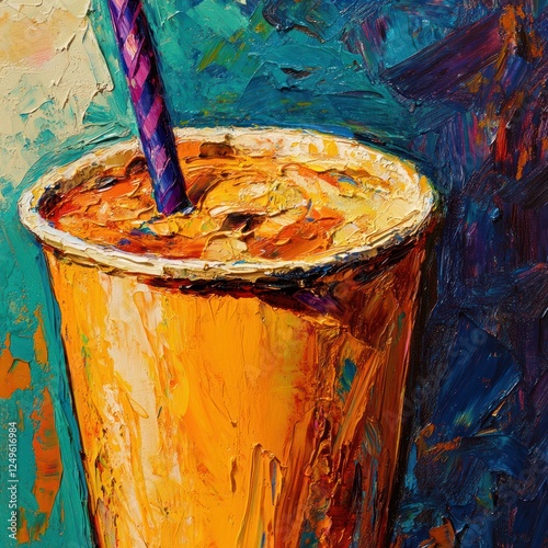 Colorful iced coffee cup abstract painting photo