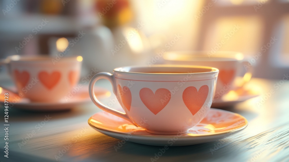 Tea Set with Heart Motifs on Fine Porcelain Tea Set with Heart Motifs on Fine Porcelain