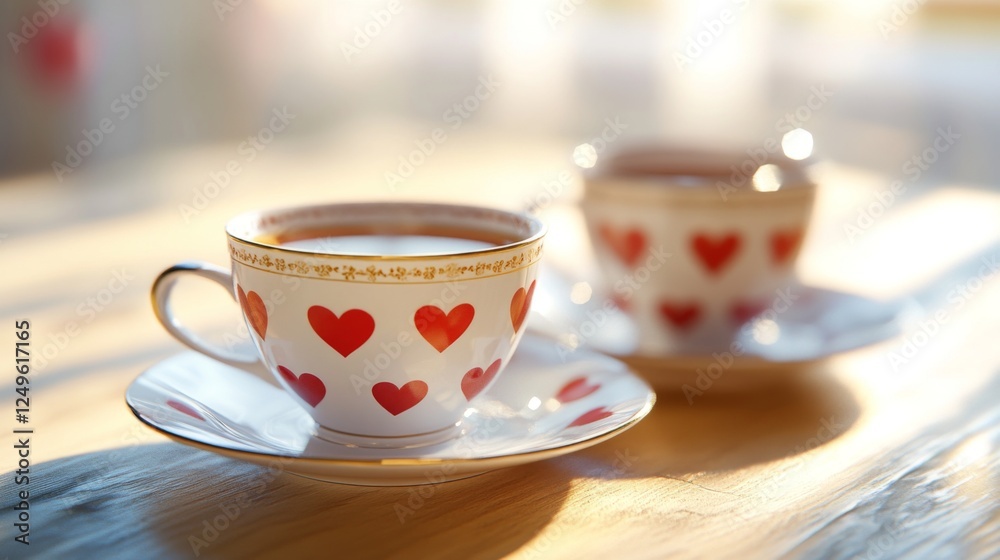 Tea Set with Heart Motifs on Fine Porcelain Tea Set with Heart Motifs on Fine Porcelain