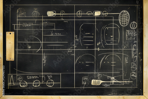 Hand drawn hockey tactic plan on blackboard, sports concept