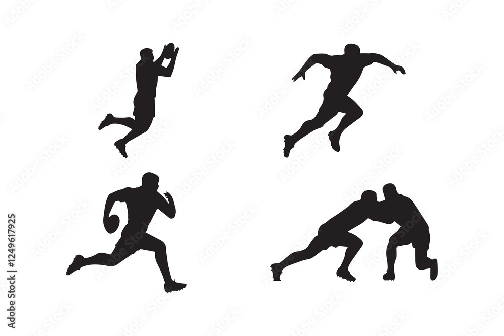 Rugby various pose silhouette vector with white background Rugby various pose silhouette vector with white background
