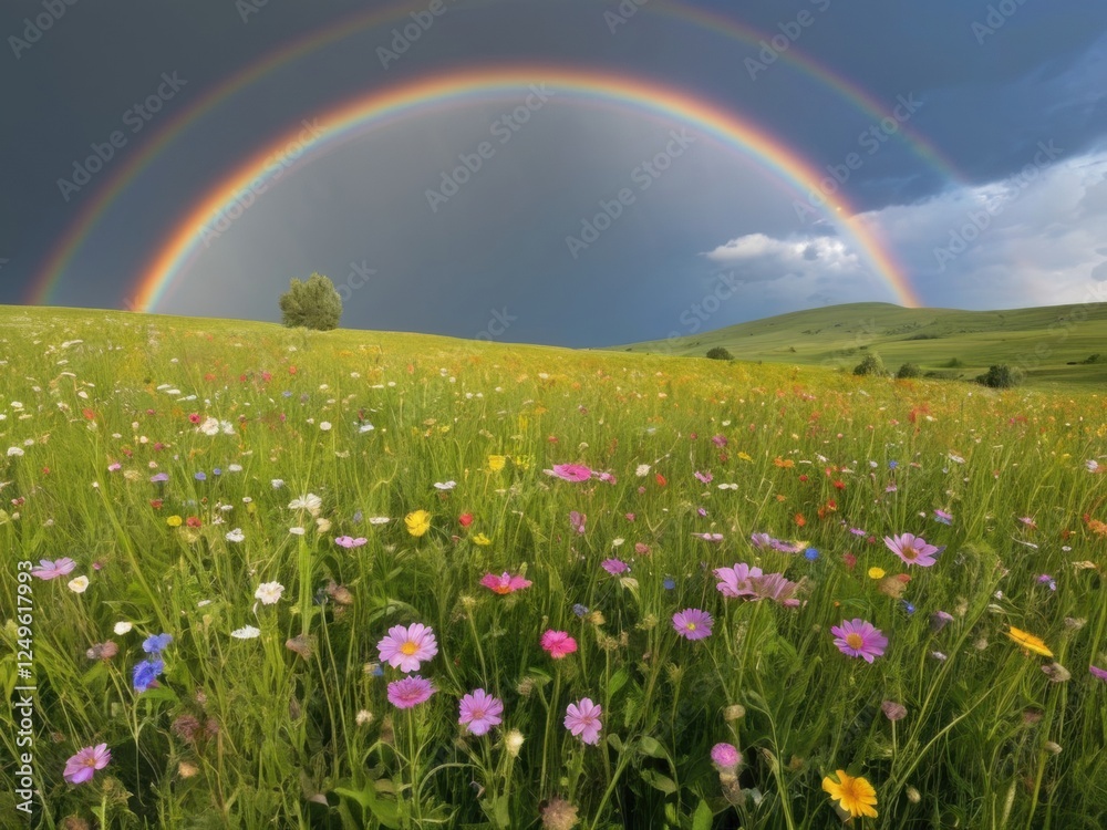 Naklejka premium rainbow over the meadow