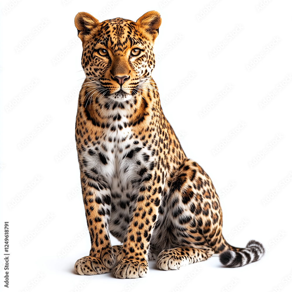 Leopard sitting isolated on white background. Leopard sitting isolated on white background.