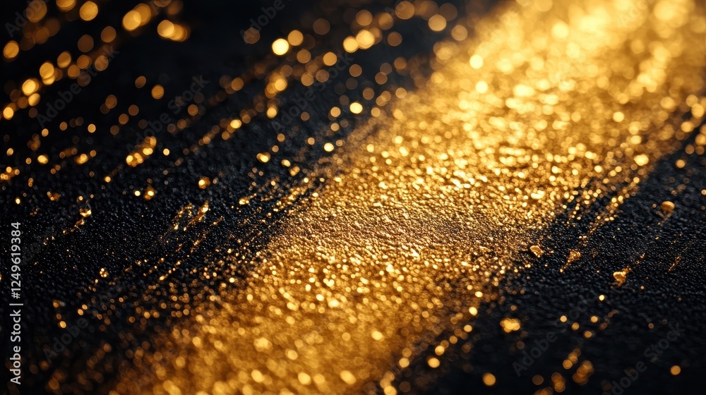 Golden glitter texture, dark background, light beam, luxury design Golden glitter texture, dark background, light beam, luxury design