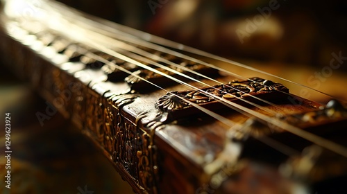 Intricate Detail of an Ornate Stringed Instrument