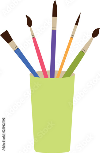 Paint brushes in a glass. Isolated vector illustration in flat style.