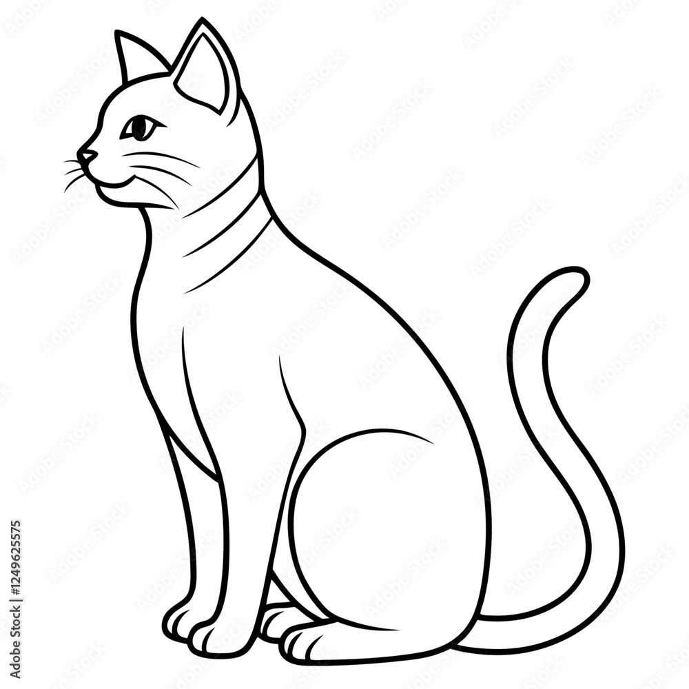 Fototapeta premium Cat illustration, stylized feline, black and white drawing, striped pattern, side view, sleek curves, minimalist design