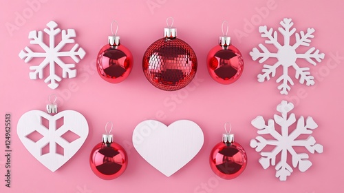 Wooden Snowflakes, Hearts, and Christmas Tree Holiday Decoration Image