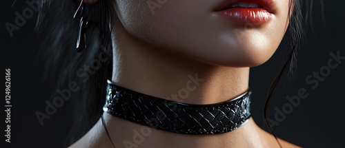 Close-Up of a Woman Wearing a Leather Choker Displaying a Stylish and Mysterious Look