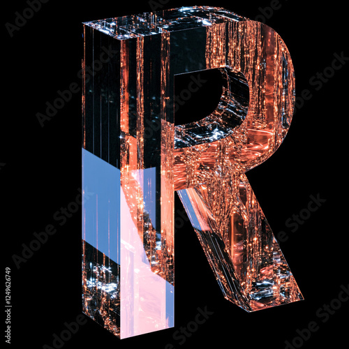 Reflective Metallic 3D Letter R