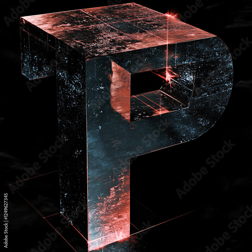 Abstract Glass Letter P with Deep Red Glow