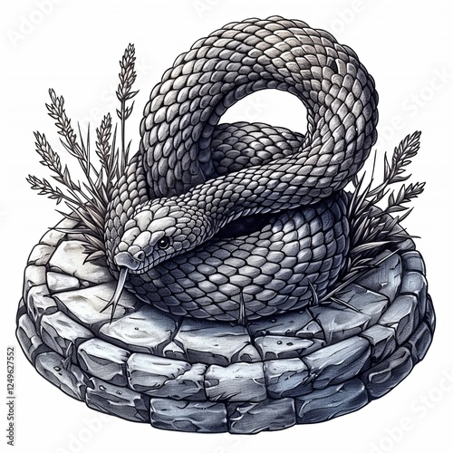 Isolated snake silhouette on plain white background for clean and simple design use