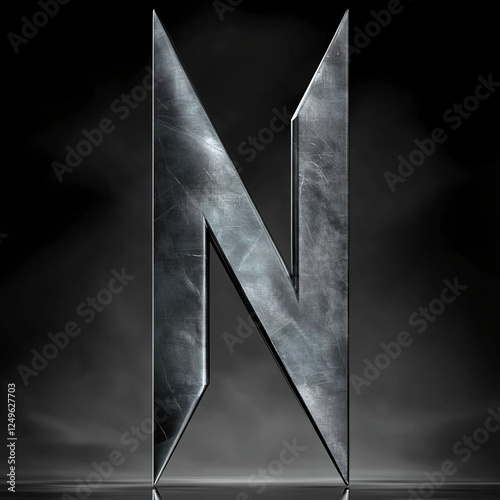 Dramatic 3D Metal Letter N with Foggy Background

