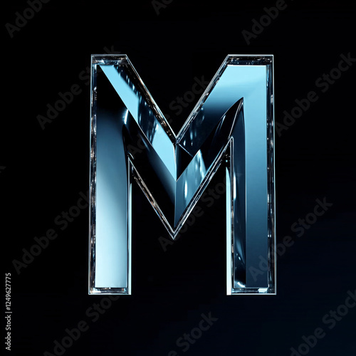 Glowing Blue Glass 3D Letter M with Neon Effect

