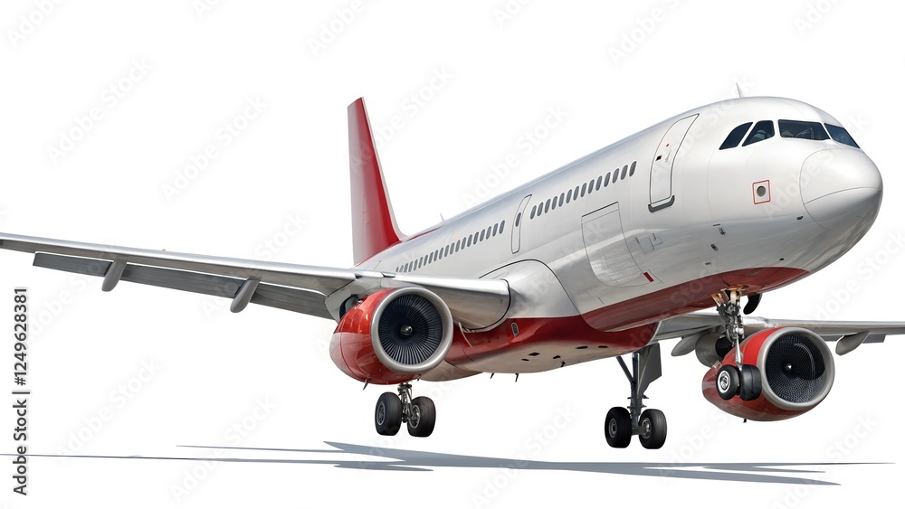 Airplane with red accents isolated on a white background,