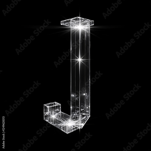 Crystal-clear letter J with sparkling light effects