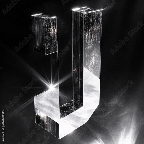 glass letter U with a soft glowing effect