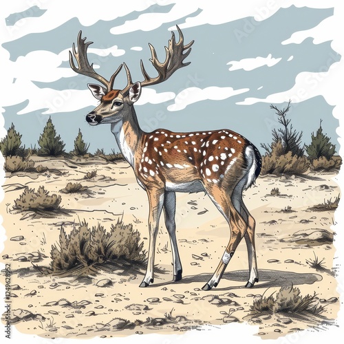 Isolated deer silhouette on a white background for nature and wildlife illustrations