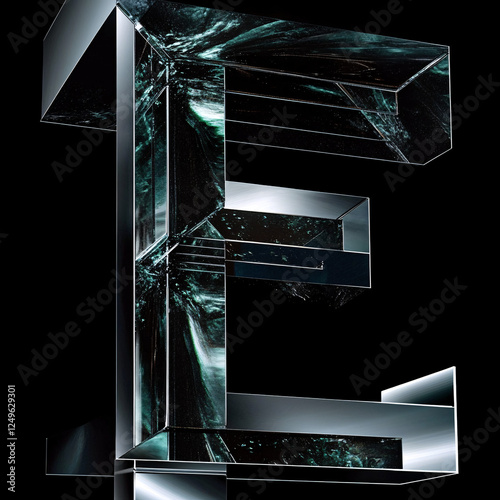 Reflective 3D Glass Letter E with a Futuristic Metallic Touch