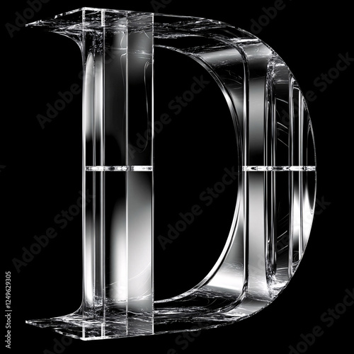 Transparent 3D Glass Letter D with Unique Reflective Effects
