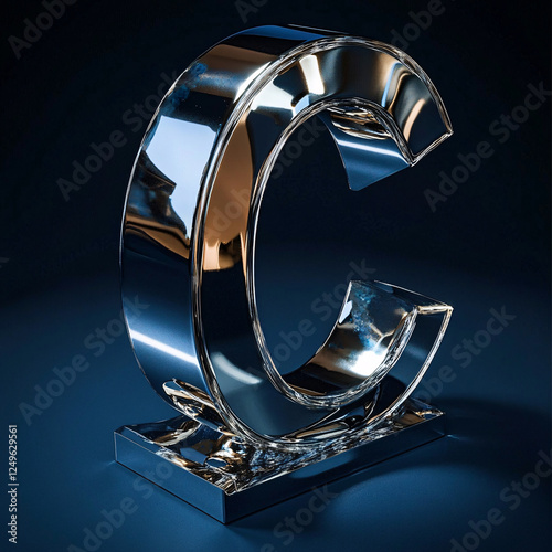 Shiny 3D Chrome Letter C with Blue Lighting Effects