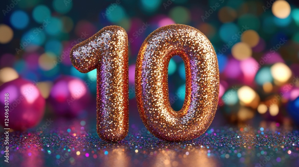 Sparkling number ten shines brightly amidst a festive celebration, signifying joy and excitement during a countdown event Sparkling number ten shines brightly amidst a festive celebration, signifying joy and excitement during a countdown event