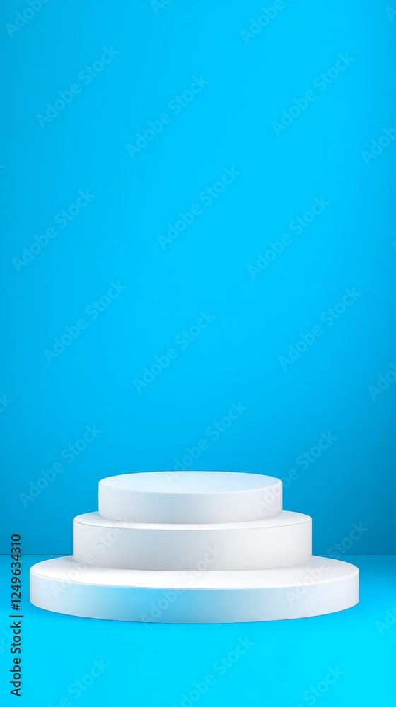 3D Empty Podium Abstract Background Copy Space - An elegant display featuring tiered white pedestals set against a vibrant blue background 3D Empty Podium Abstract Background Copy Space - An elegant display featuring tiered white pedestals set against a vibrant blue background