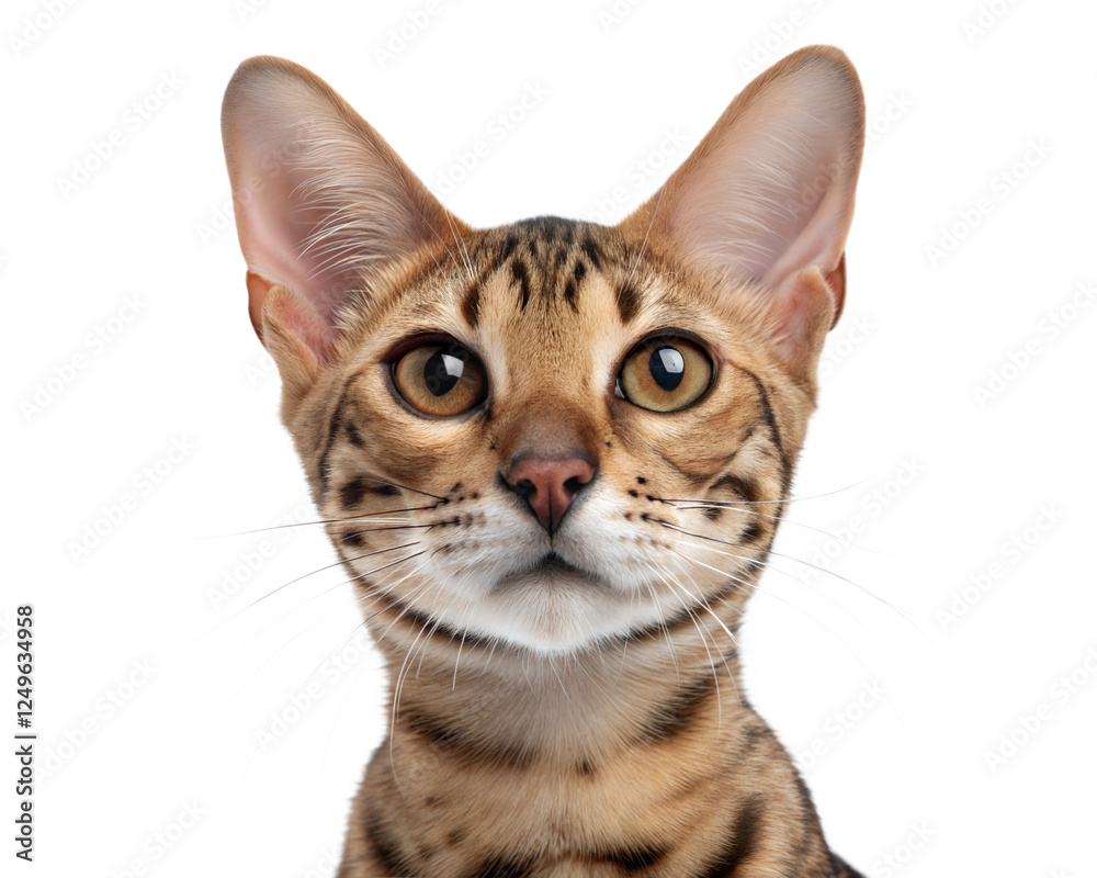 Head of Ocicat Cat at White Background Looking at camera. Ocicat Cat Portrait isolated on white Head of Ocicat Cat at White Background Looking at camera. Ocicat Cat Portrait isolated on white