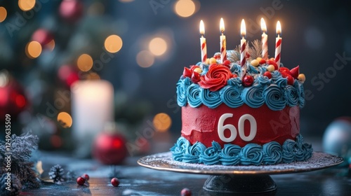 Celebration of a milestone birthday with a beautifully decorated 60th birthday cake adorned with festive decorations photo