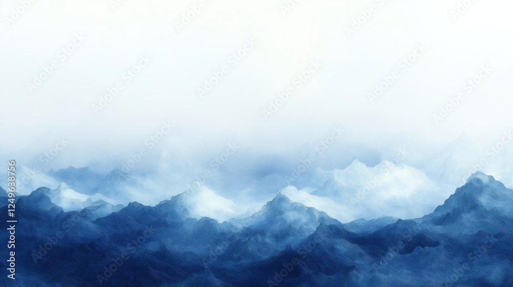Obraz premium Dreamy blue-toned mountain landscape with misty atmosphere and soft texture